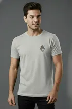 Cottont Blend  Printed T-shirt For Men, Grey 