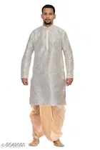 Dupion Silk Solid Kurta with Dhoti for Men 