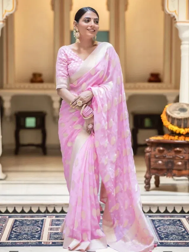 Banarasi Pink Art Silk Printed Saree for Women