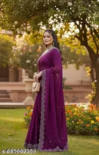Georgette Solid Saree For Women, Purple