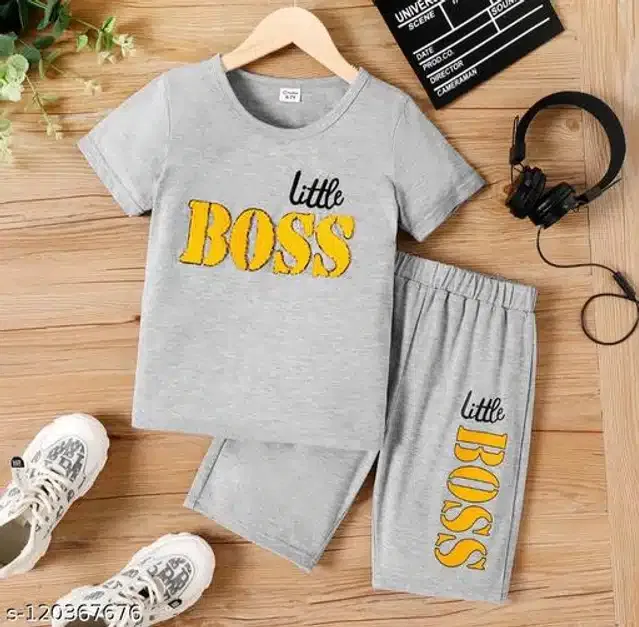 Hosiery Cotton Half Sleeves T-Shirt with Pant Clothing Set for Kids (Light Grey, 18-24 Months)