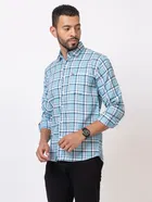 Cotton Blend Checkered Shirt for Men, Sky Blue 