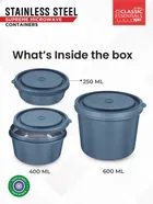 Stainless Steel Microwave Safe 3 Containers Lunch Box Set 