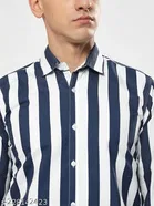 Cotton Striped Shirts for Men, Navy Blue 