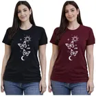 Cotton Blend T-shirt for Women, Black & Maroon, Pack of 2 
