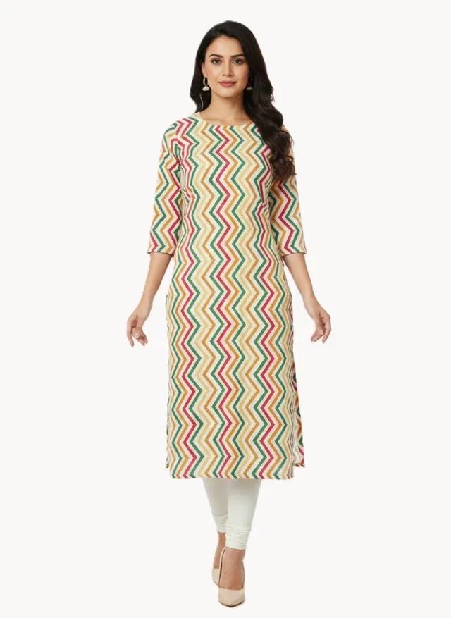 Cotton Blend Printed Kurti for Women, Multicolour (XXL)
