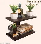 Wooden Double Layer Wall Shelves For Home, Brown