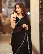 Georgette Embellished Saree For Women, Black