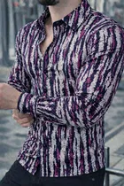 Lycra Geometric Print Shirt for Men, Purple 