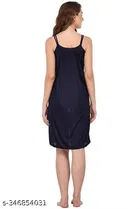 Satin Solid Nightdress for Women, Red & Navy Blue, Pack of 2 