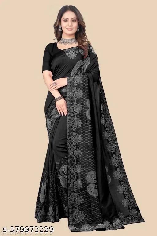 Georgette Zari Woven Saree for Women, Black (6.3 m)