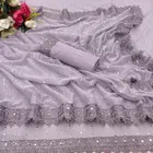 Lycra Blend Solid Saree for Women, Lavender 