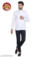 Cotton Blend Solid Short Kurta for Men 