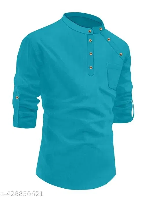 Solid Cotton Kurta Set for Boys (Teal, 6-7 Years)