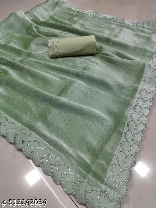 Jimmy choo Embellished Saree for Women, Sea Green (6.3 m)