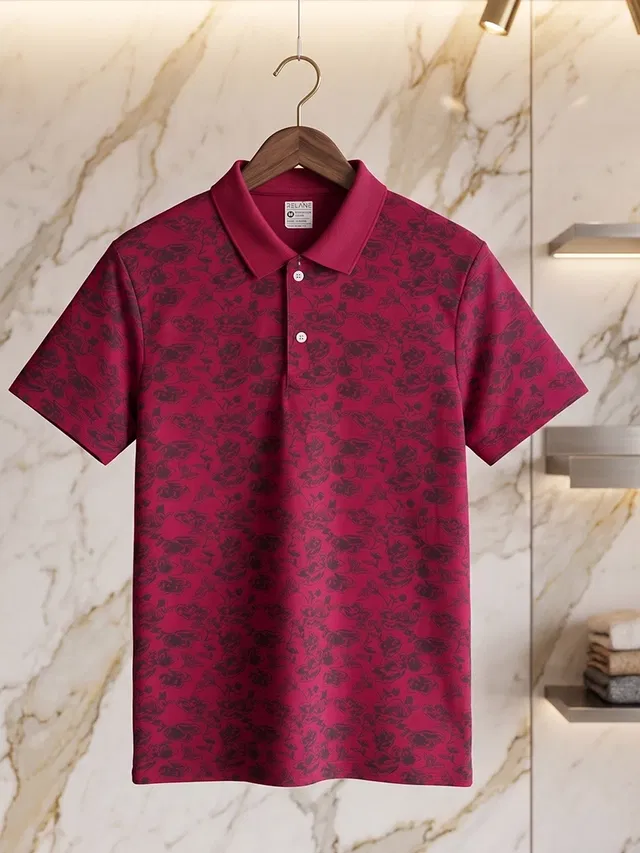 Printed Polo T-shirt for Men (Maroon, XXL)