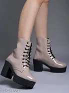 Solid Patent Leather Womens Boots Grey 