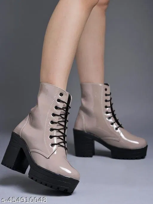 Solid Patent Leather Womens Boots Grey (IND-5)