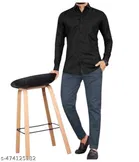 Cotton Blend Solid Shirt for Men, Black 