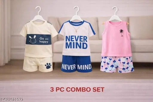Hosiery Cotton Printed Clothing Set for Kids, Multicolor, Pack of 3 (18-24 Months)