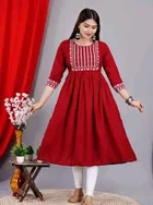 Rayon Printed Anarkali Kurti for Women (Maroon, S)