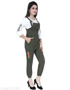 Cotton Blend Dungaree for Women (Olive, S)