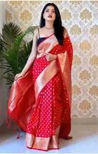 Silk Woven Design Saree for Women, Red 