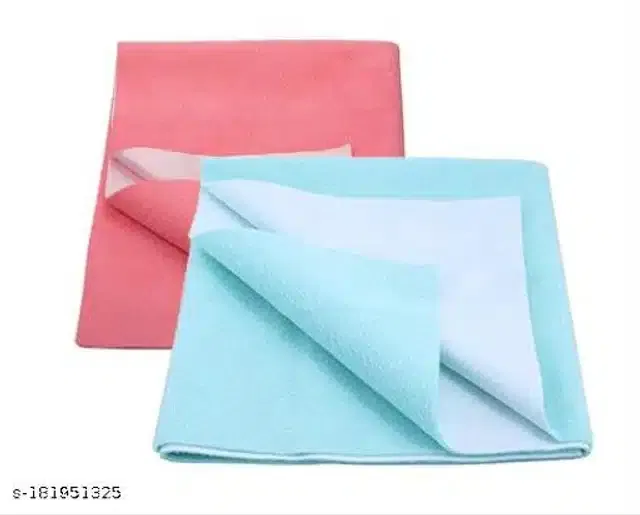 Cotton Mattress Protection Sheet (Pink & Sky Blue, 28x20 inches) (Pack of 2)