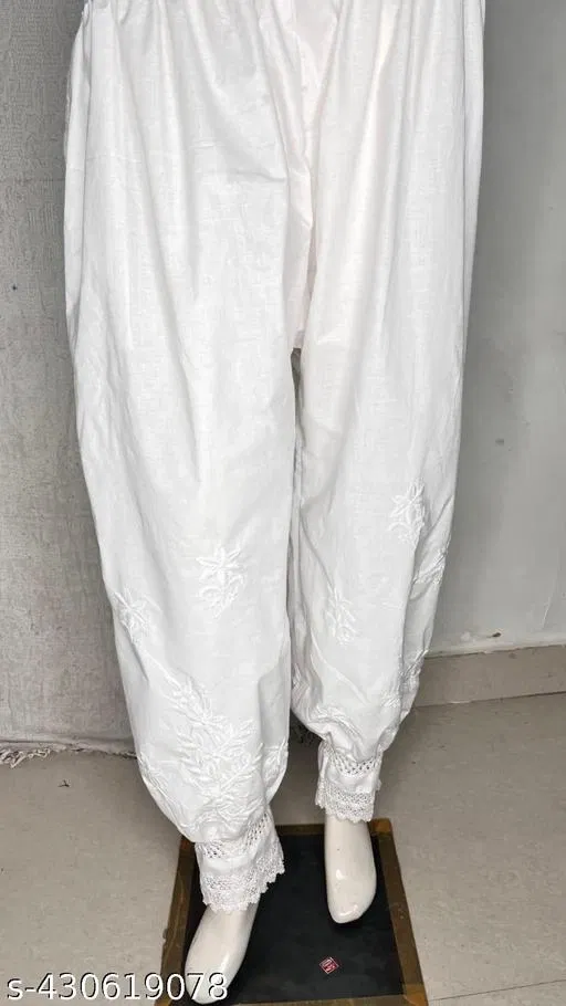 Cotton Solid Salwar for Women, White (Free Size)