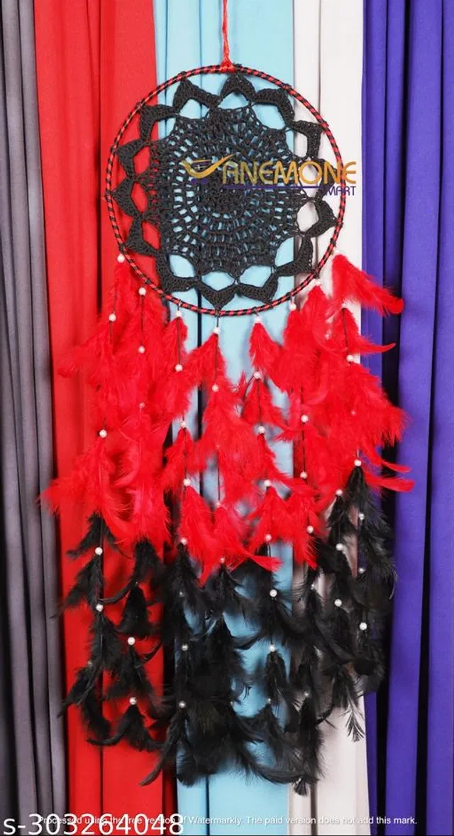 Feather Wall Hanging Dream Catcher (Red & Black)