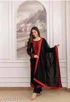 Georgette Embroidered Kurta & Paint & Dupatta Set For Womens, Black 