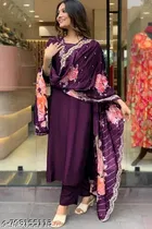 Floral Embroidered Chanderi Silk A-line Kurti for Women 