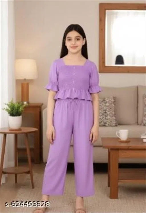 Palazzo Set for Kids (Purple, 8-9 Years)
