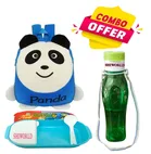 Fabric Backpack with Lunch Box & Water Bottle for Kids (Multicolor, Set of 3)