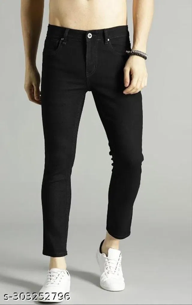 Denim Slim Fit Jeans for Men (Black, 32)