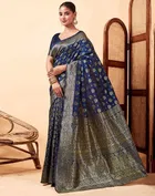 Silk Woven Design Saree for Women, Navy Blue 