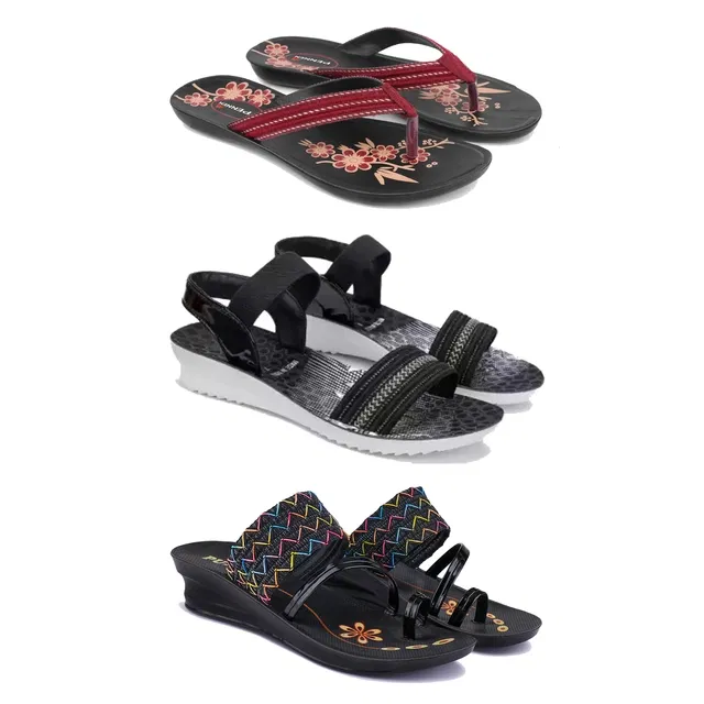 Flats with Heels & Sandals for Women (Multicolor, 8) (Set of 3)
