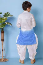 Cotton Embroidery Kurta with Dhoti for Boys, Blue & White 