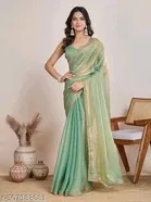 Satin Solid Saree for Women, Sea Green 