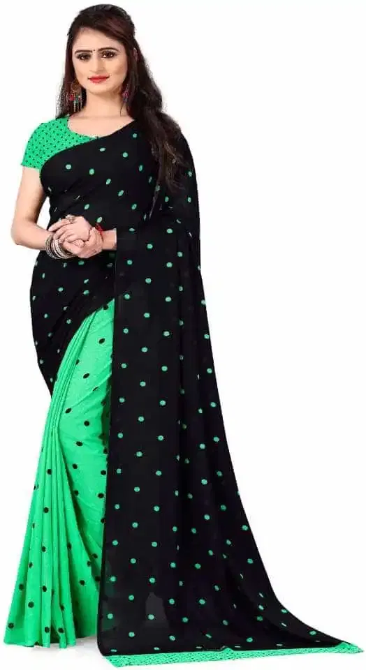 Kanooda Fancy Women Georgette Flower Printed Saree (Green) (K-046)