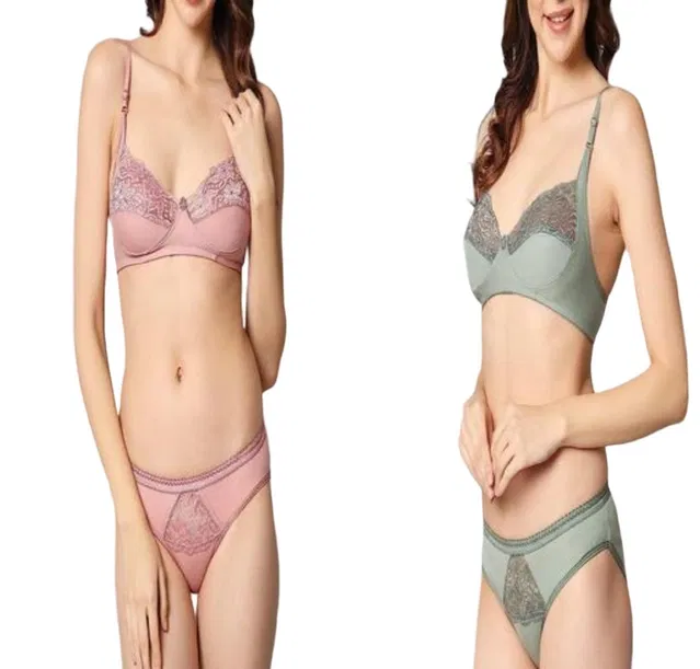 Cotton Solid Non Padded Lingerie Set for Women (Multicolor, 36) (Pack of 2)