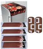 Knit Printed Fridge 4 Pcs Mat with 2 Pcs Handle & Top Cover 