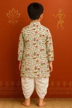 Cotton Printed Kurta with Dhoti for Boys, Red & White 