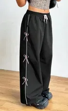 Loose Fit Solid Trackpants for Women (Black, 26)