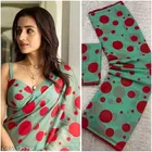 Cotton Linen Printed Saree for Women, Sea Green 