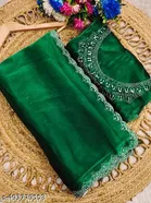 Jimmy Choo Embellished Saree For Women, Green