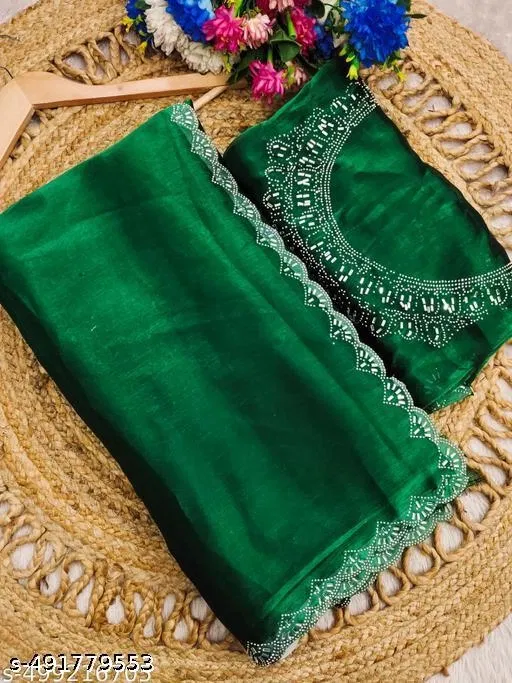 Jimmy Choo Embellished Saree For Women, Green