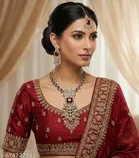 Mehandi Finish Long Pendant Statment Look Luxury Necklace Set for Women 