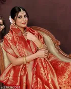 Kanjeevaram Silk Printed Saree for Women, Red 