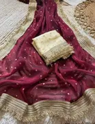 Bollywood Satin Butti Embroidered Saree for Women 
